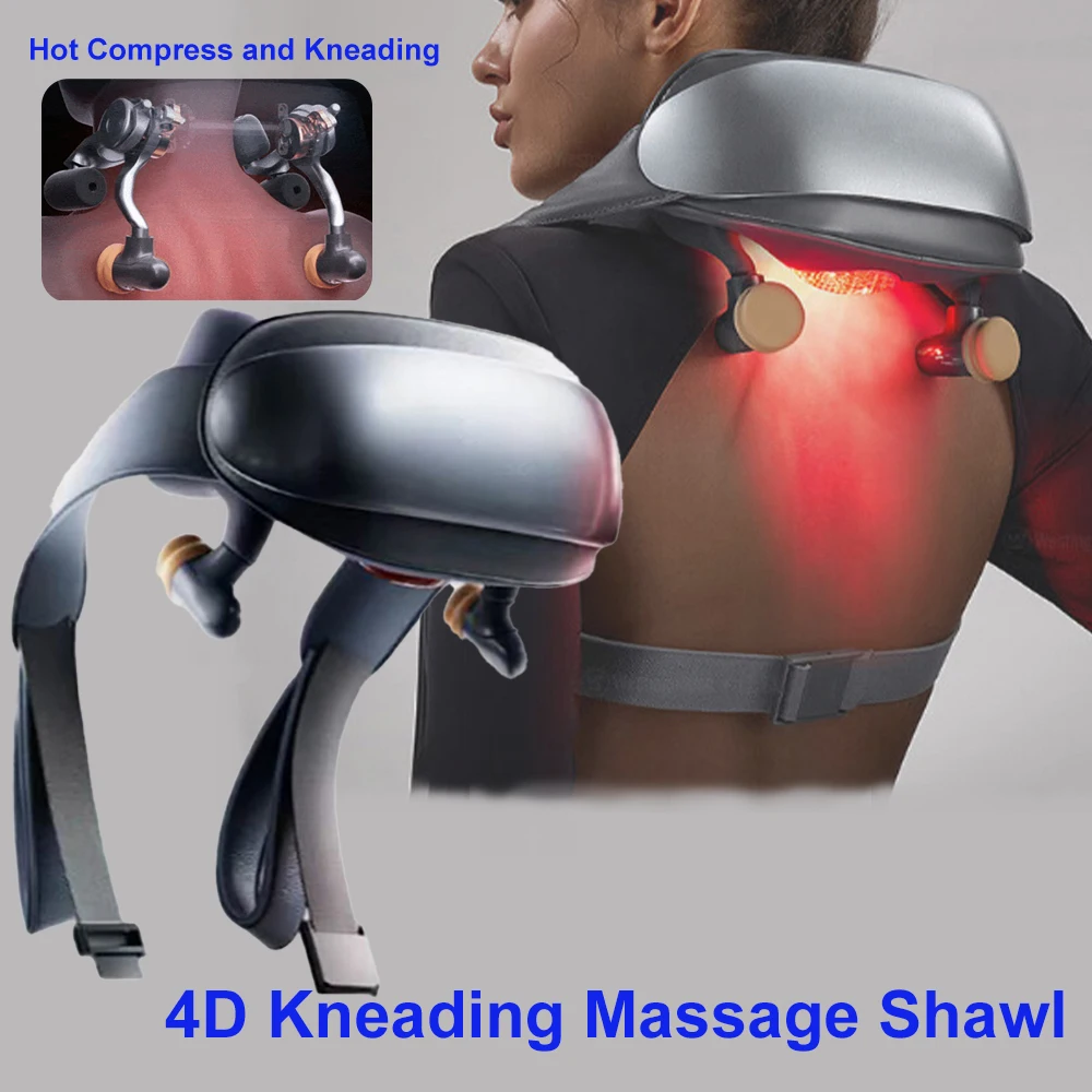 4D Kneading Massage Shawl Neck Wireless Neck Cervical Massager Heating Shiatsu Back Massager Professional Shoulder Relaxation