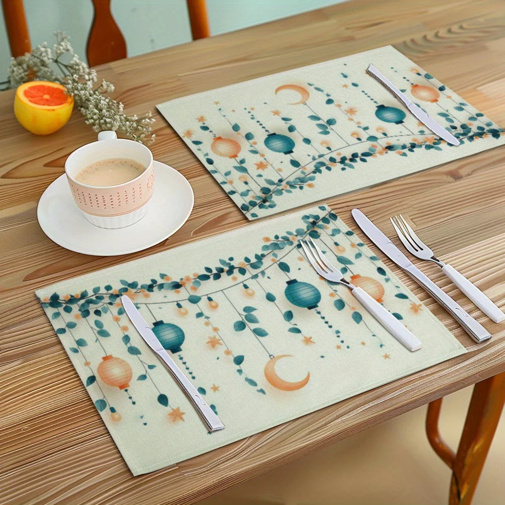 Ramadan Crescent Moon Print Placemats – Rectangular Table Mats for Ramadan & Eid Home