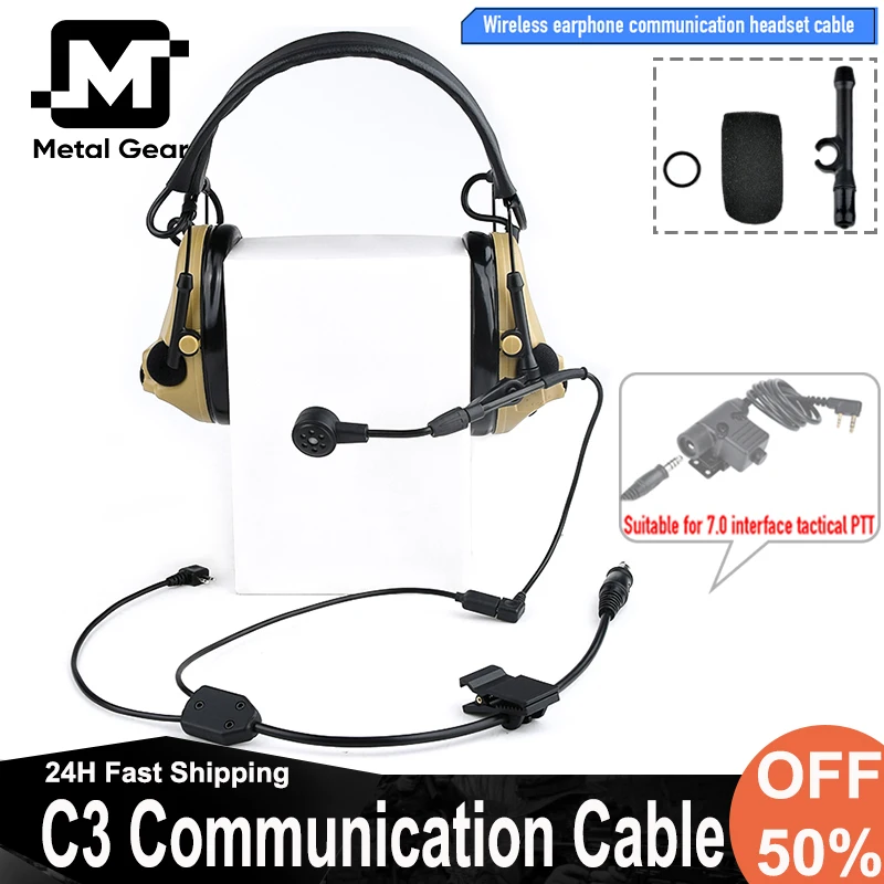 

Tactical C3 Headset Wiress Version Microphone Cable WADSN Communication Hunting Shooting Earphones PTT Push to Talk Accessories