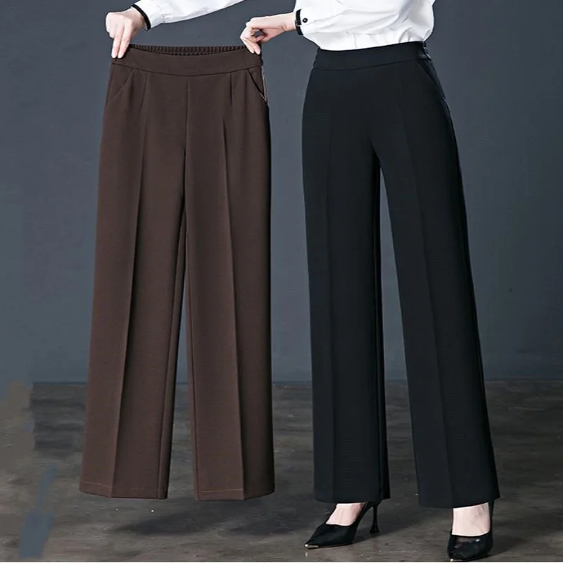 Office Lady Simplicity Solid Color Elastic High Waist Pants 2024 New Casual Straight Trousers Spring Autumn Women\'s Clothing