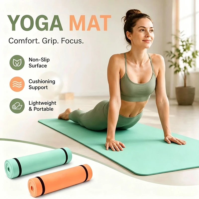 Yoga Mat Pilates Fitness Mat Non‑Slip Yoga Cushion Travel Exercise Pad For Women Home Gym Floor Workout Training 180*50*0.6cm