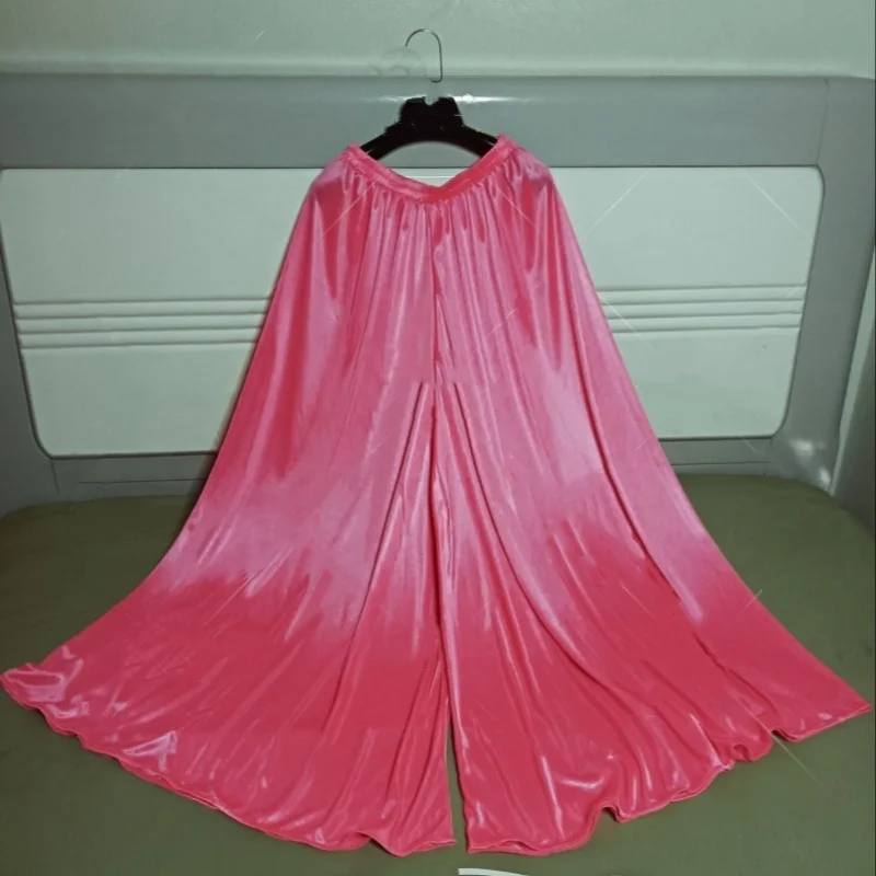 Ice Silk Satin Glossy Women Men's Mid Length Large Swing Wide Leg Pants Plus Size Loose Soft Silky Sleeping Bottom Thin