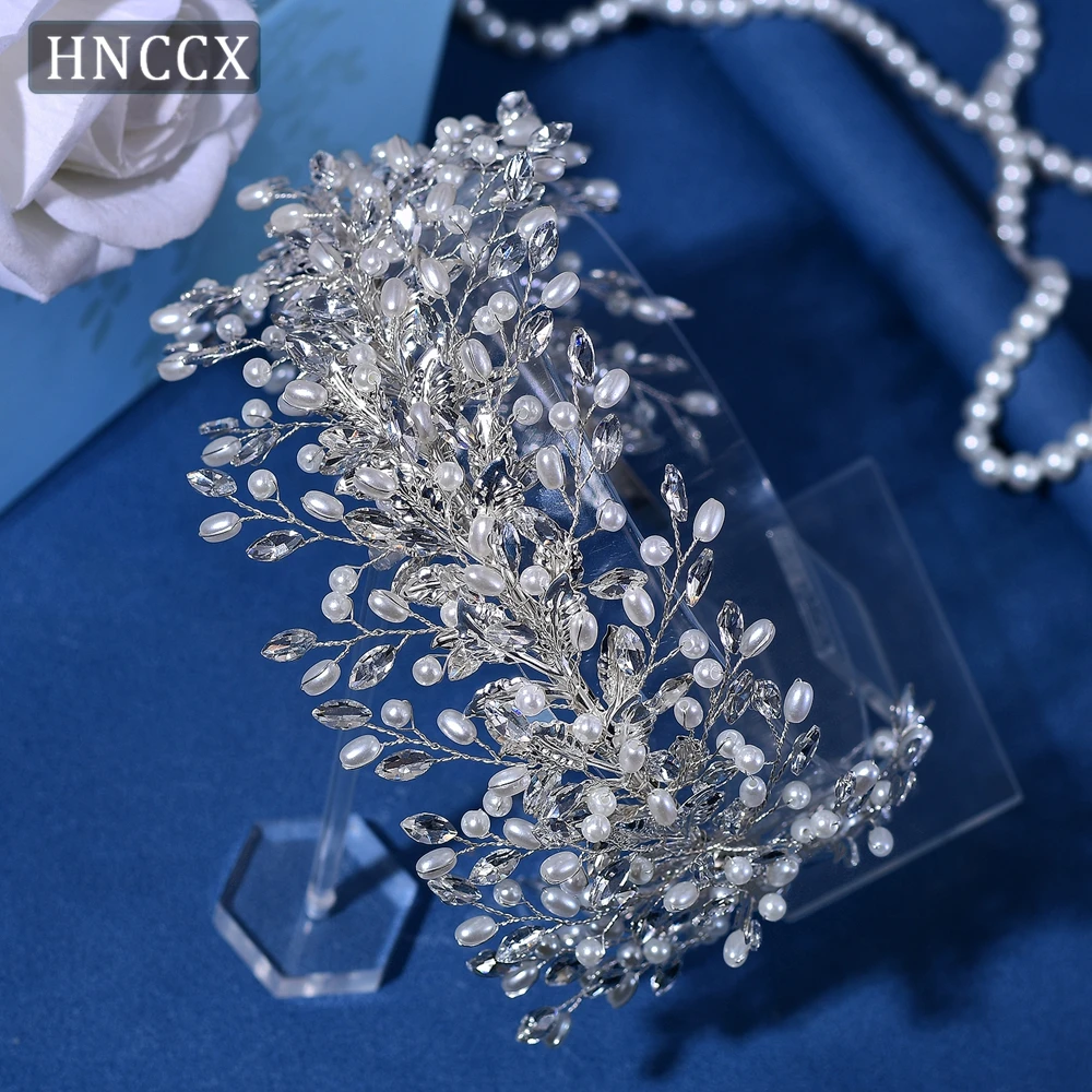 

HNCCX Silver Color Alloy Leaf Hair Accessories Pearl Headband Bridal Headpieces Hair Tiara Wedding Tiara and Crown CP322