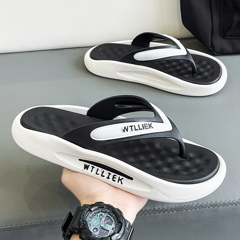 Men's Summer Outdoor Anti-Slip Thick Bottom Sandals Slip-On Flip Flops Beach Shoes Comfortable Wear EVA Material Youth Trend