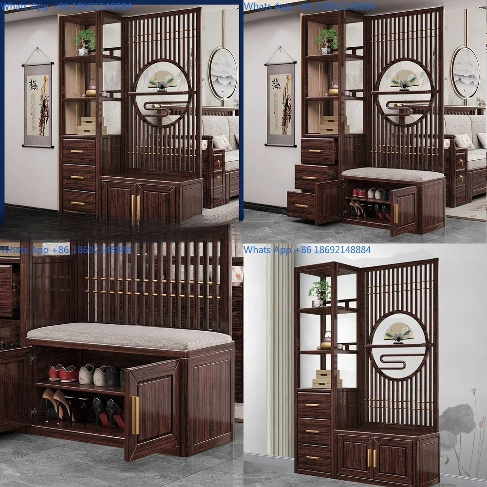 

Solid Wood Entryway Cabinet with Shoe Storage and Room Divider in Rosewood Finish