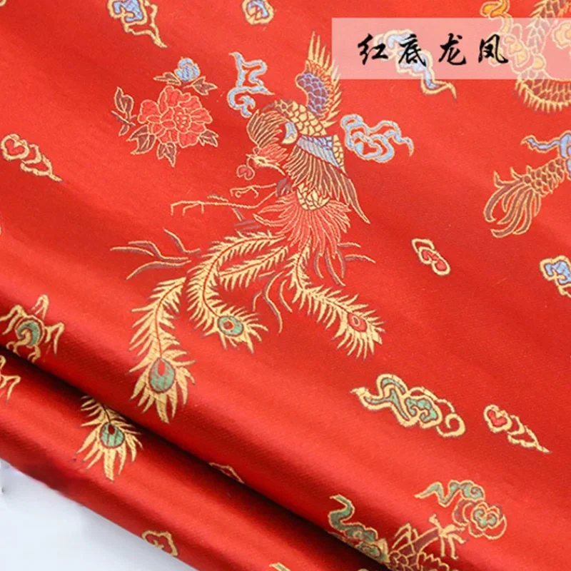 Width 90cm Red Brocade Jacquard Cloth Costume Chinese Wedding COS clothing cheongsam material Damask Satin fabric Dragon Phoenix