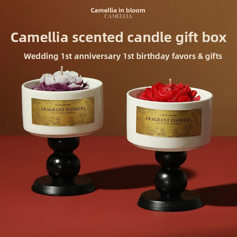 Camellia Soybean Wax Scented Candles Gift Box Birthday Wedding Souvenir Premium Lasting Fragrance Ornament
