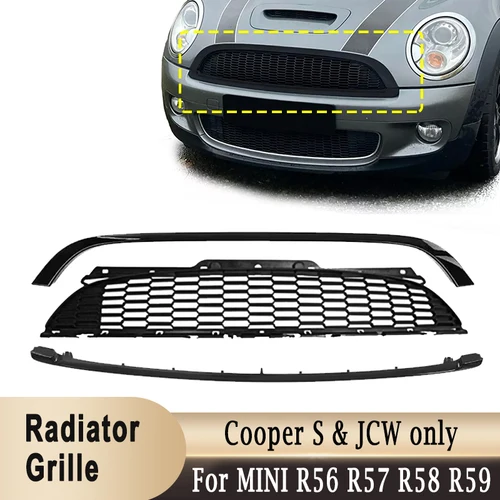 Rejilla de radiador de parachoques delantero, rejilla de malla de panal para Mini R55 R56 R57 R58 R59 2007-2015 Cooper S y JCW (no para Cooper)