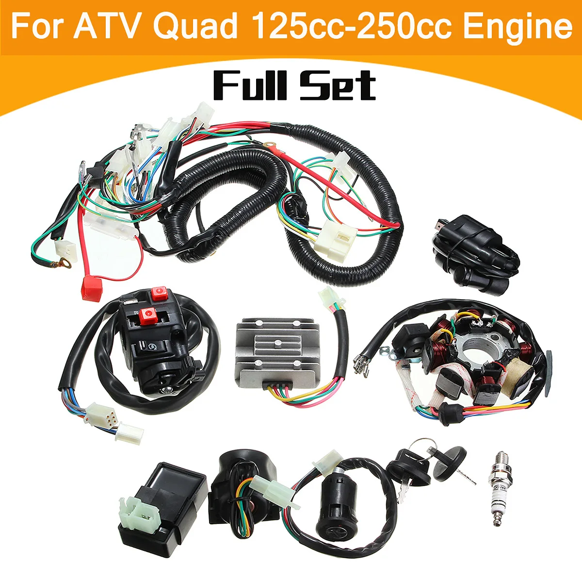 Ensemble de faisceau de câbles d'allumage CDI pour moto tout-terrain 125cc 150cc 200cc 250cc, ATV, Quad, interrupteur de commande de démarreur électrique universel
