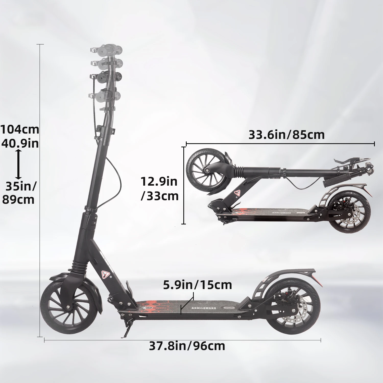 

STLF Anluosen A6D Adult Scooter with Big Wheels 200MM Diameter Aluminum Alloy Frame Easy Fold Max 100kg Load
