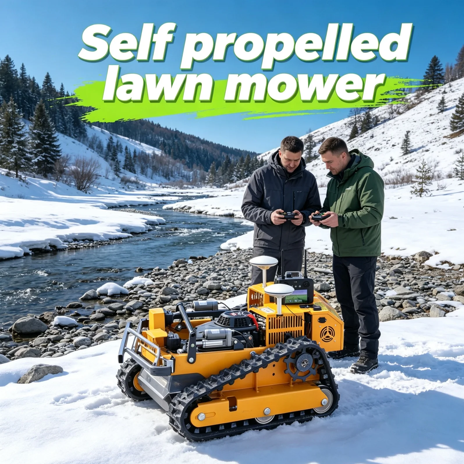 Customized Smart Robotic Lawn Mower installs display screen and detachable snow shovel to finish lawn mowing and snow cleaning