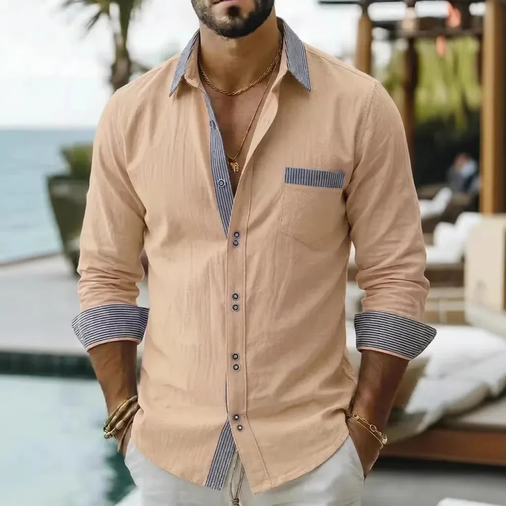 

2026 New Cotton Men's shirt Lapel Long-sleeved Button-down Casual Tops Soft and Comfortable Daily Vacation Outdoor Office shirt