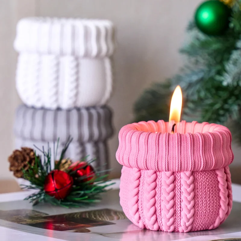 محبوك الغزل شمعة جرة قالب من السيليكون DIY بها بنفسك عيد الميلاد الحلي جورب الزهرية الحرف صنع الجص الراتنج صندوق تخزين قوالب الطين