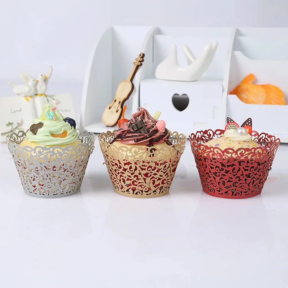 Hot cup cake paper 50pcs Little Vine Lace Laser Cut Cupcake Wrapper Liner Baking Cup Muffin cake tool A186