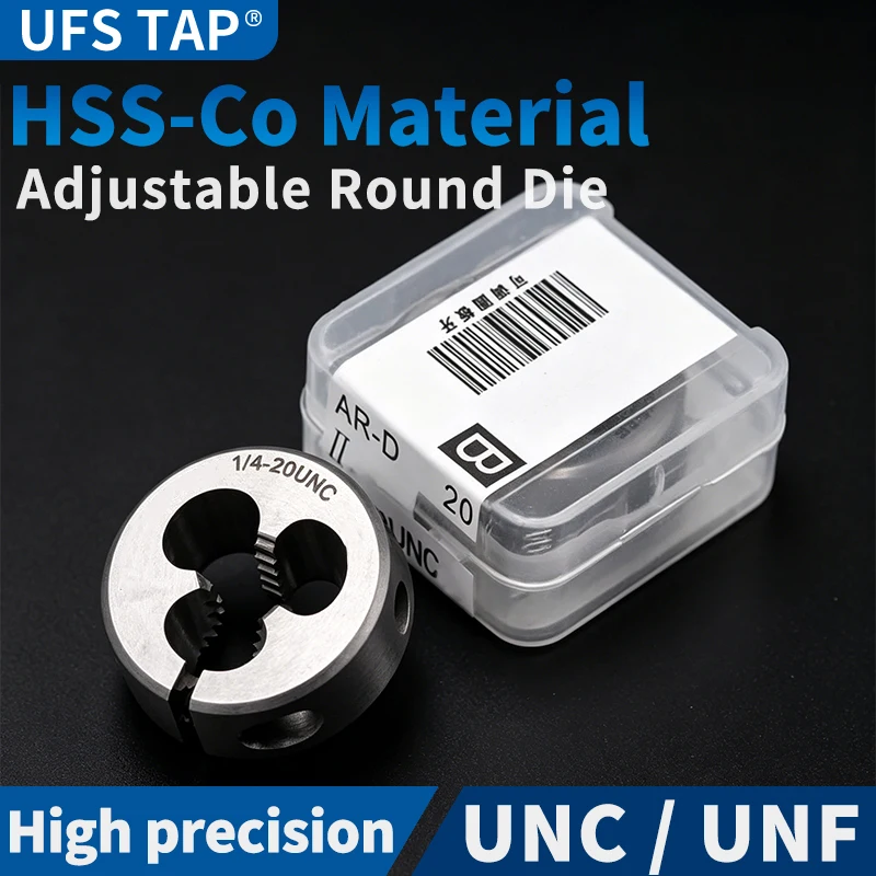 UFS TAP 1PCS HSS-CO AR-D Round Die UNC/UNF 0-80~12-24 1/4 5/16 3/8 Machine Fine Screw Threading Die For Tapping External Threads