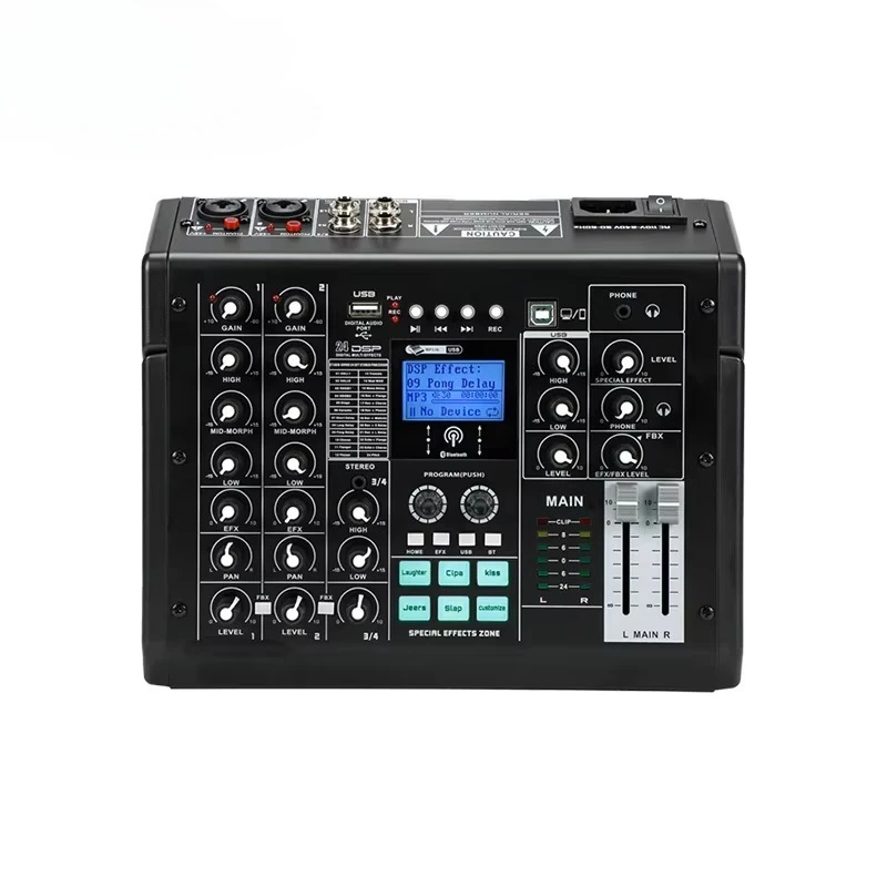 SK-4 Mini 4-Channel Mixer with Sound Card, 48V Phantom Power, Audio Mixer for Live Performance