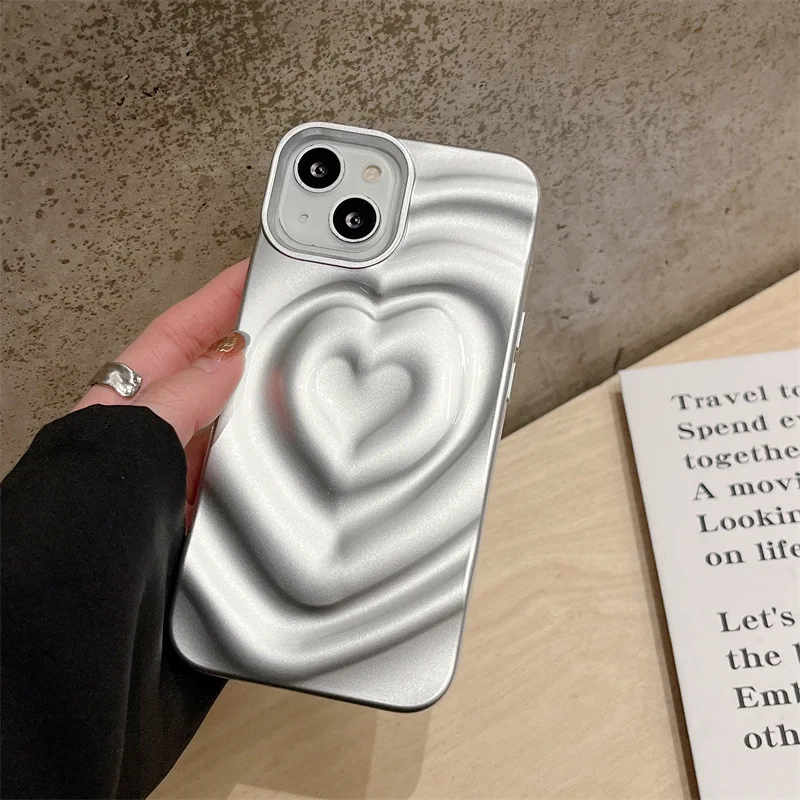 

For iPhone 14Promax 2023 New Ins Net Red Silver 3D Love Phone Soft Case 14Pro 13Promax 12 11