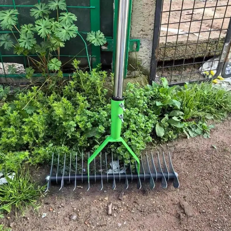 Thatch Rake Gardening Hoe Weeding Rake Steel Farm Tool Grasping Raking Level Loosen Soil Harrow Clean Weeds Agricultural Tool