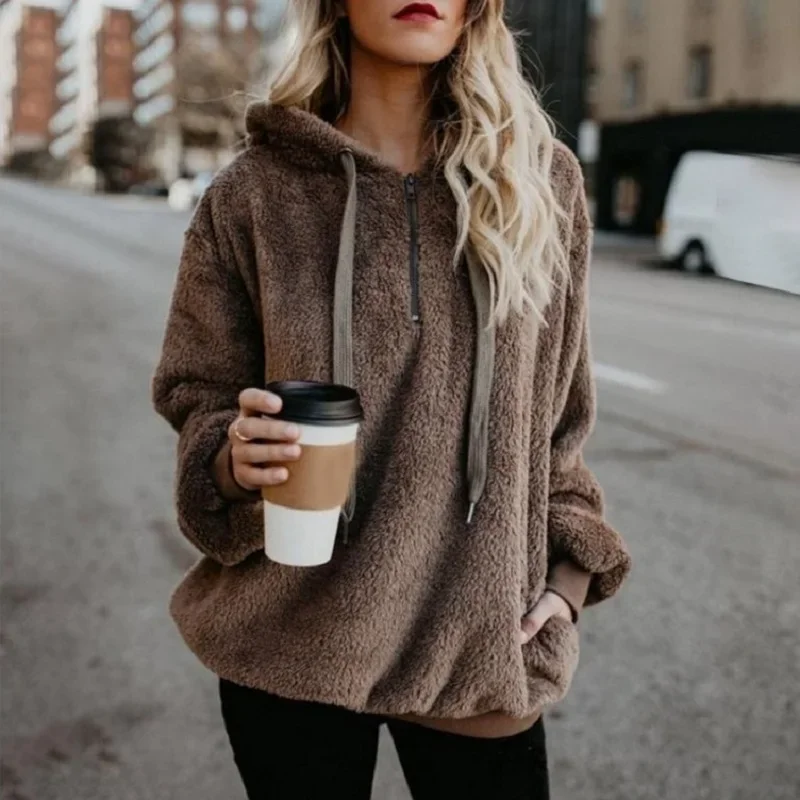 Fashion Trend Long-sleeved Hooded Solid Color Women's Sweater Coat