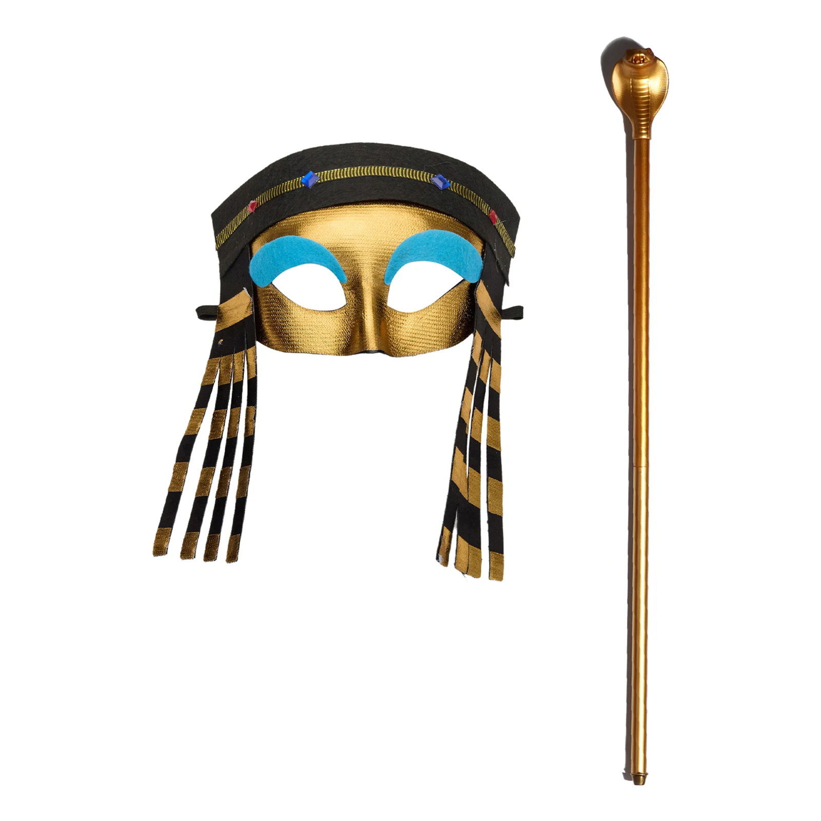 Frauen Halloween Ägyptischer Pharao Party Cosplay Maskerade Show Requisiten Set Abnehmbare Schlangenzepter mit Perücke Maske Hals Kragen Hut