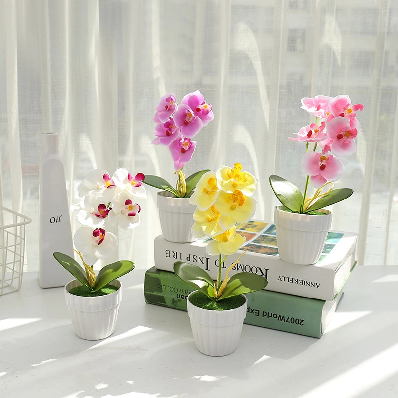 Simulation Butterfly Orchid Bonsai Artificial Flower Plant Potted Creative Home Decor Fake Potted Plants Simulated Silk Flower