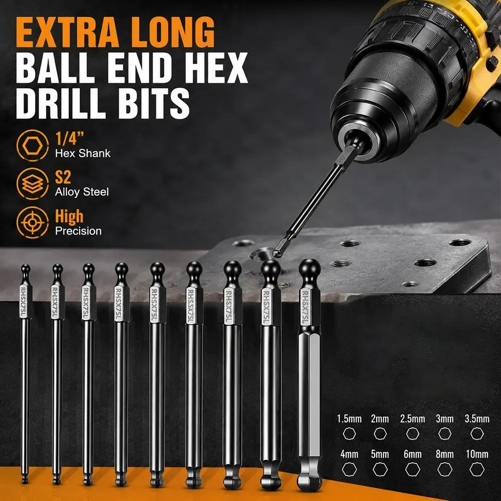 New Steel Ball End Hex Bit Ball End Single End Hex Screwdriver Bit Wear Resistant Reduced Shank Power Tool Accessories