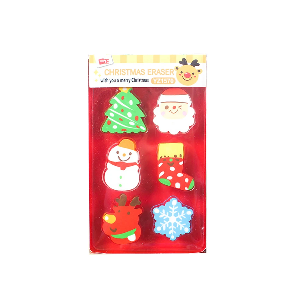 6 個クリスマス形消しゴムノベルティ子供学用品かわいい漫画ギフト学生教室報酬製図文具