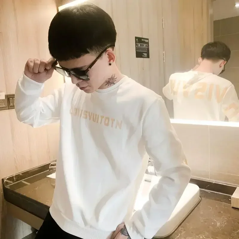 Men\'s Clothing Hoodieless Letter Top Black Sweatshirts for Man New Rock Pullover Streetwear Welcome Deal Korean Style Winter In