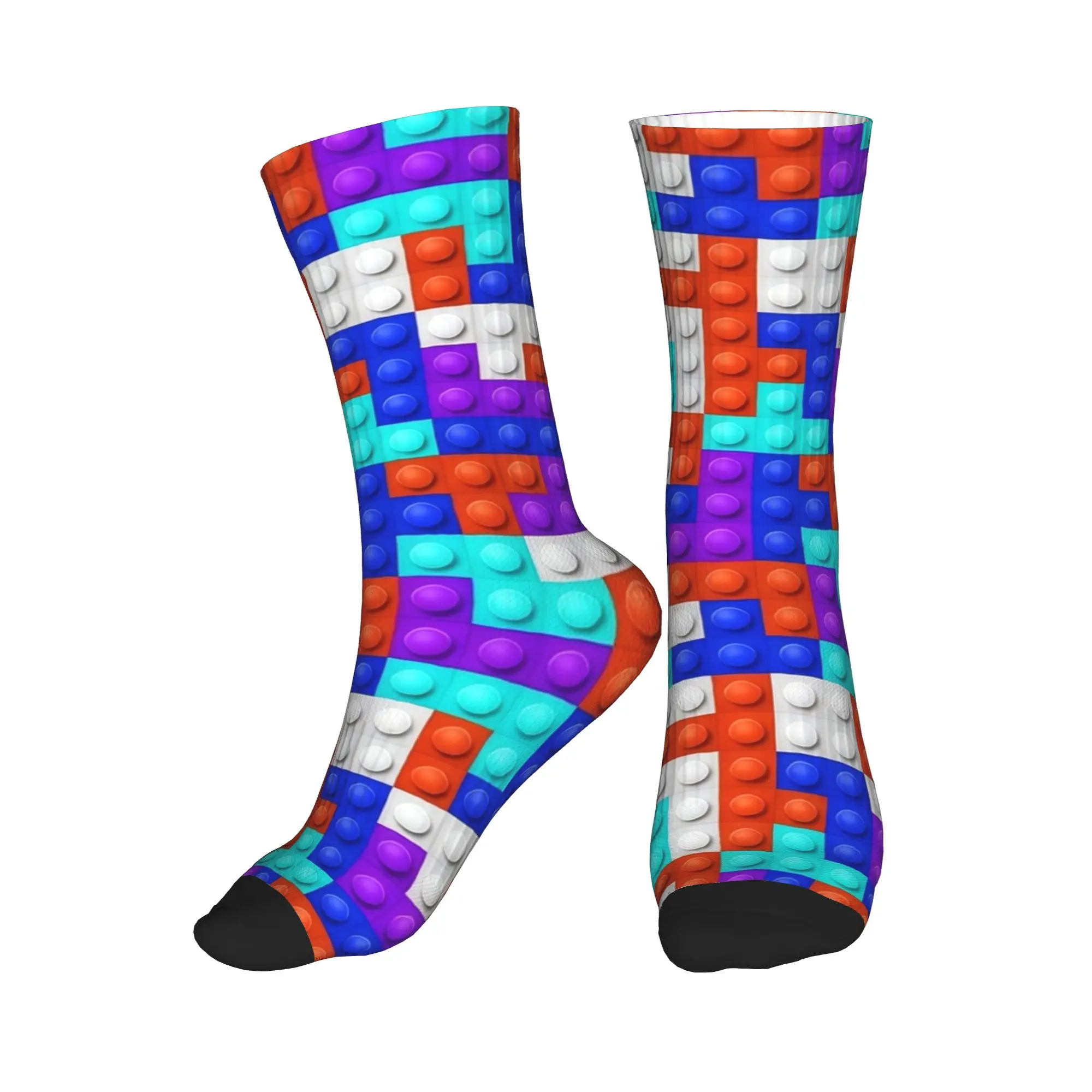 Men Socks Orange Blue Purple Teal Building Blocks Stockings Anti Slip Breathable Socks Winter Modern Design Cycling Socks
