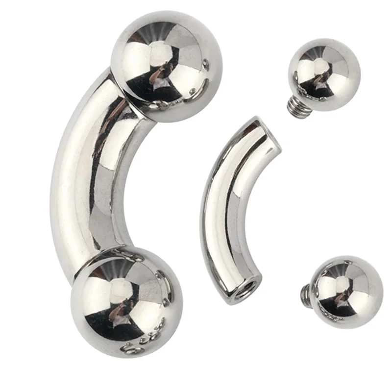 1Pcs Curved Genital Barbell Nose Ring Large size  Threaded With Balls Earring Lip Stud Eyebrow Labret Body Piercing Jewelry