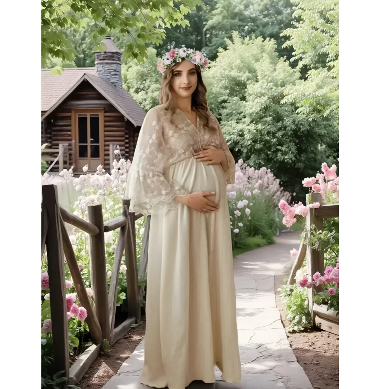 Baby Shower Lace Cotton Bohemian Maternity Photo Shoot Dresses vestidos para embarazadas Photographie de vêtements de maternité