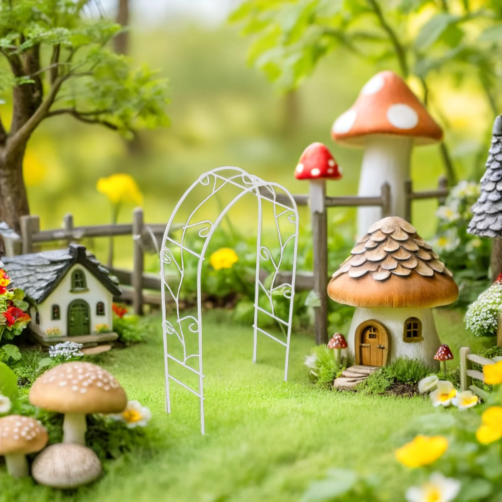 

4Pcs Miniature Iron Arch Frame White Fairy Garden Archway for Micro Landscape Outdoor Mini House Decor Wedding Scene Party Prop