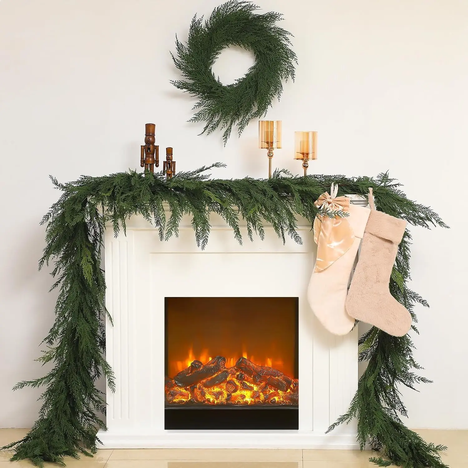 

6-футовая искусственная кедровая гирлянда — зеленое искусственное рождественское украшение для стола, каминной каминной стены