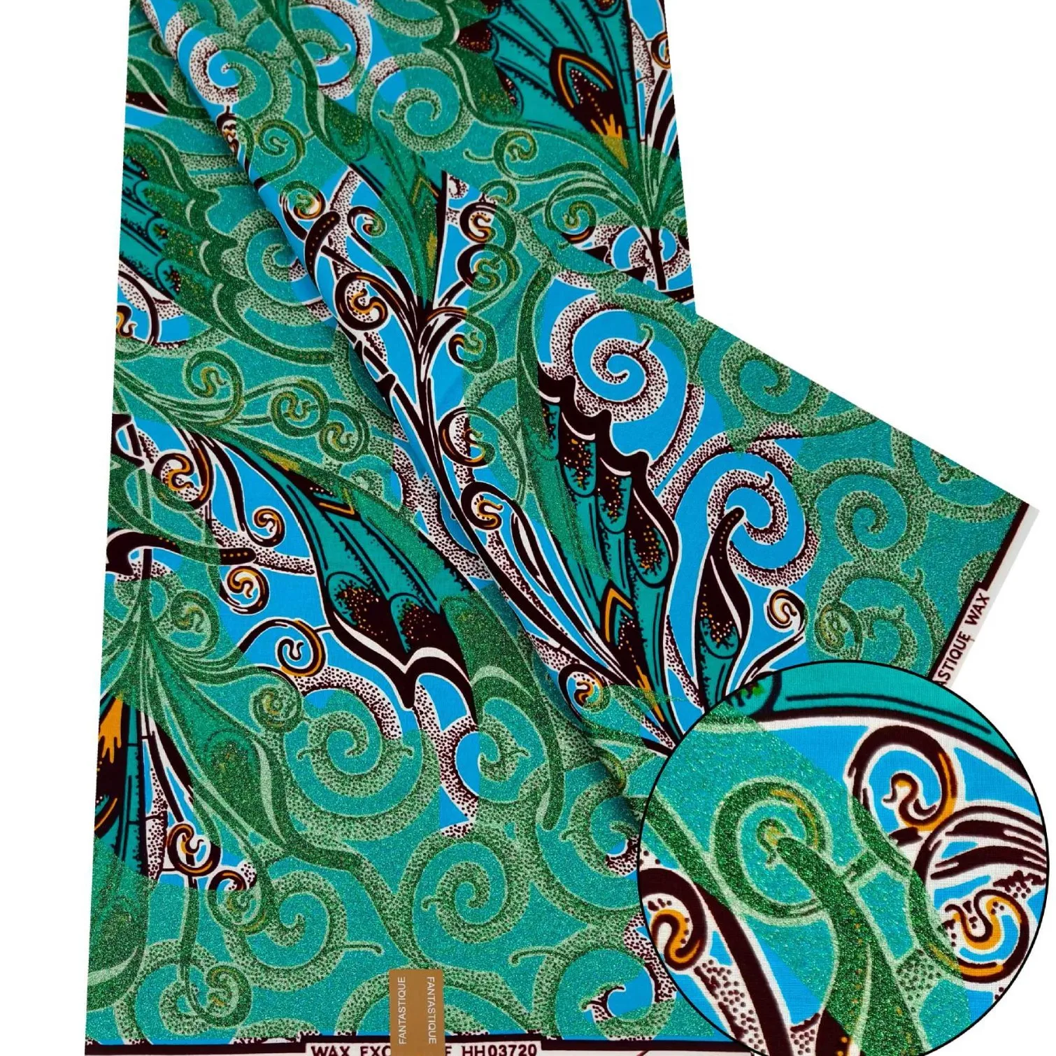 Tela Batik de algodón africano, 46 pulgadas de ancho, 6 yardas de largo, azul, verde, Material de cera para coser ropa, pantalones, fundas de cojín, turbante R2275