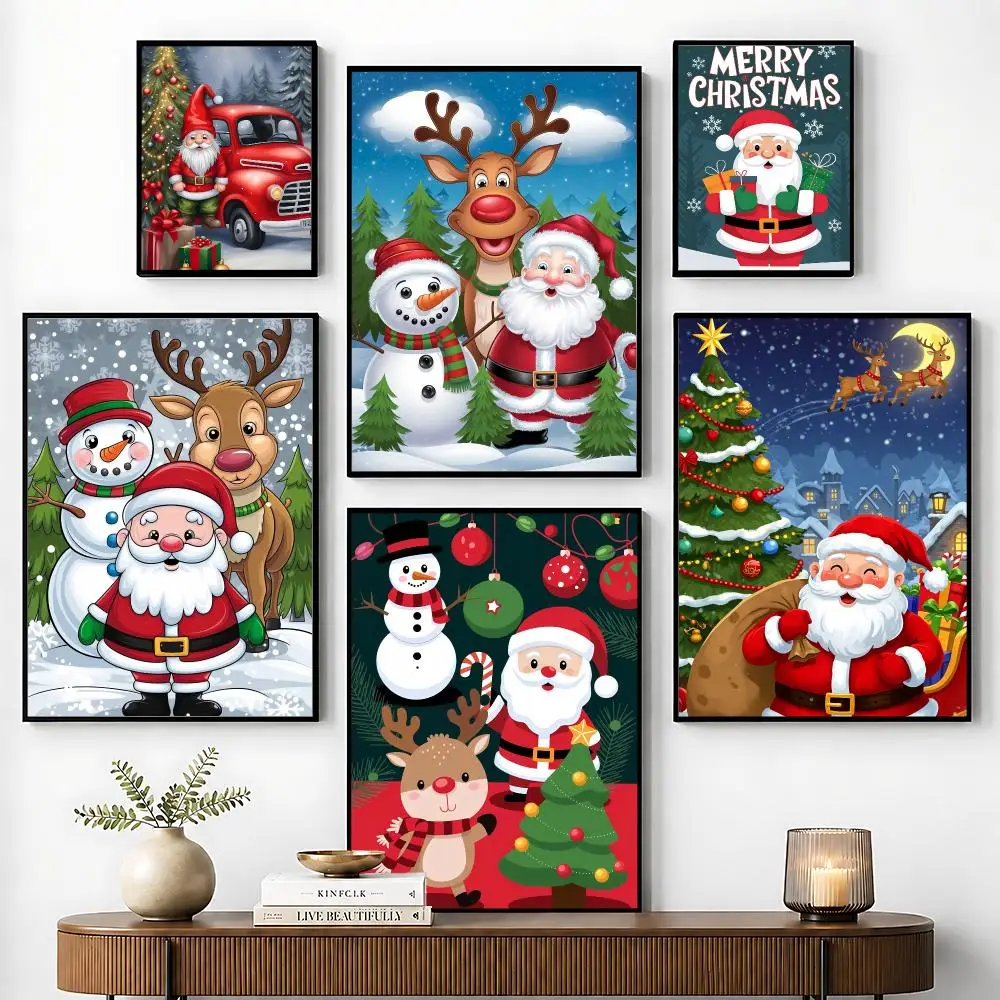 Merry Christmas Santa Claus Poster Perfect Sticker Self Adhesive for Office Home Theater Wall Art Decor Fancy Gift