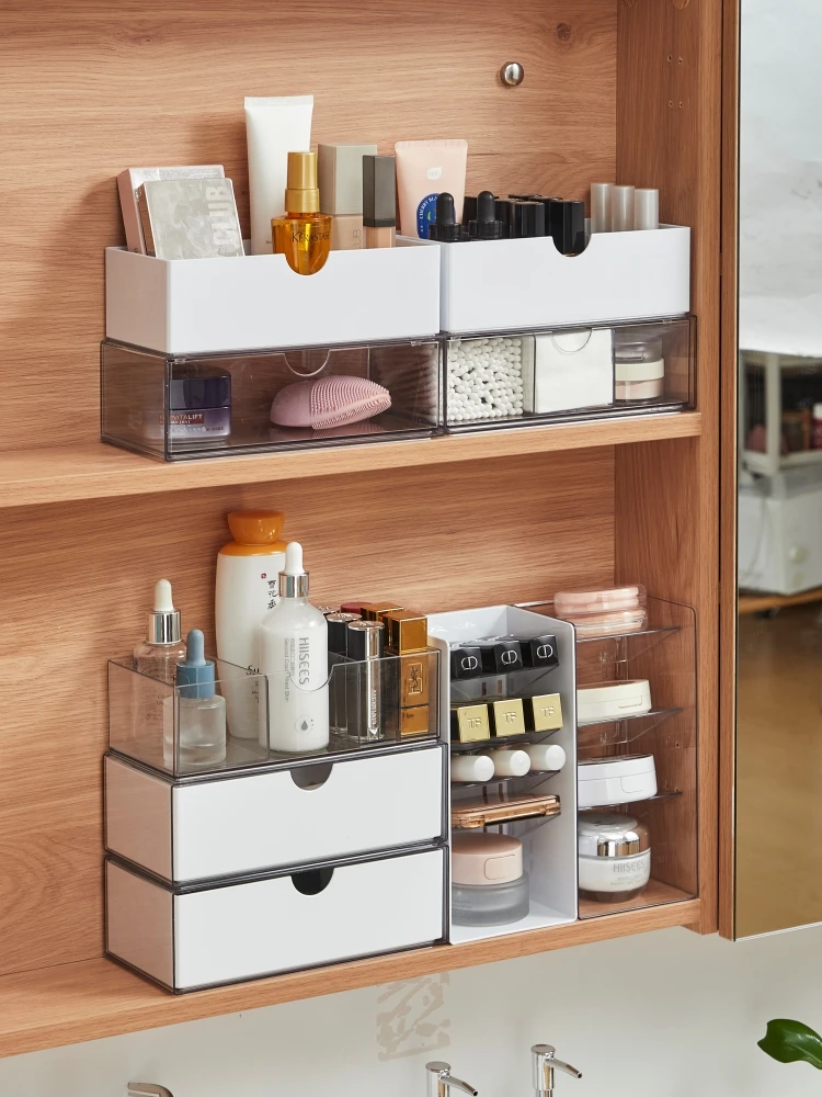 صندوق منظم أحمر الشفاه لمستحضرات التجميل لسطح المكتب من باتوم، حامل طبقة واحدة مستطيل من البلاستيك الشفاف البسيط