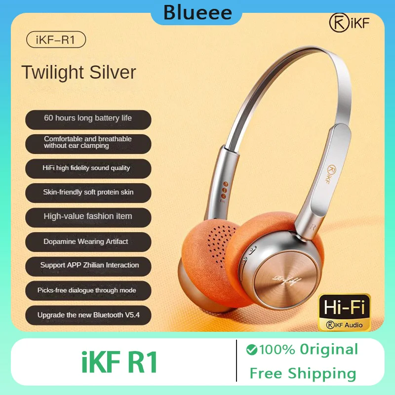 

IKF R1 Retro Headphone Bluetooth Wireless Noise Reduction Headset Lightweight HiFi Tone Quality IPX5 Metal Design PC Accessories