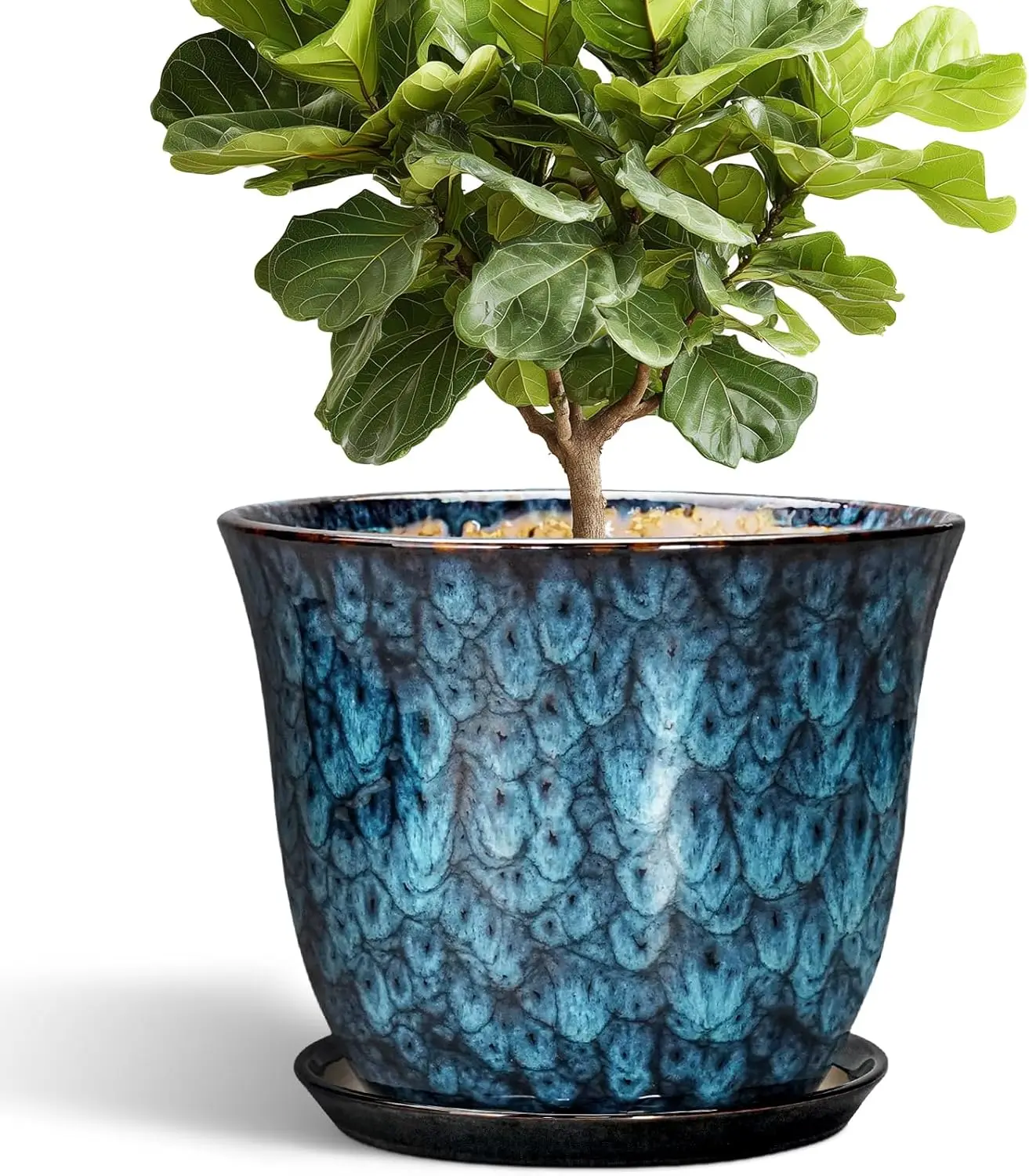 

Керамические горшки для растений 12 дюймов с дренажным отверстием и поддоном, современный синий цветочный горшок для декора сада и дома