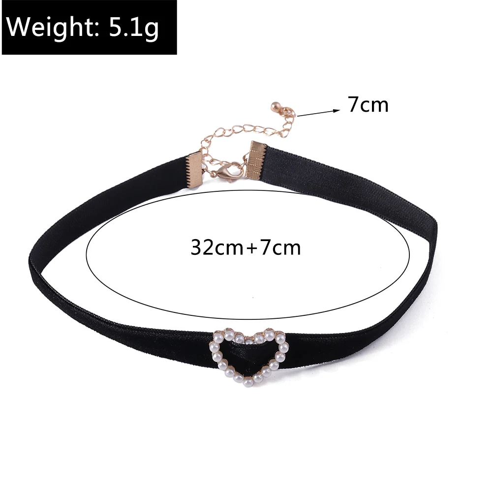 Modische koreanische schwarze Samt-Herz-Choker-Halskette für Frauen und Mädchen, Party- und Festival-Schmuckgeschenke – Detail 3