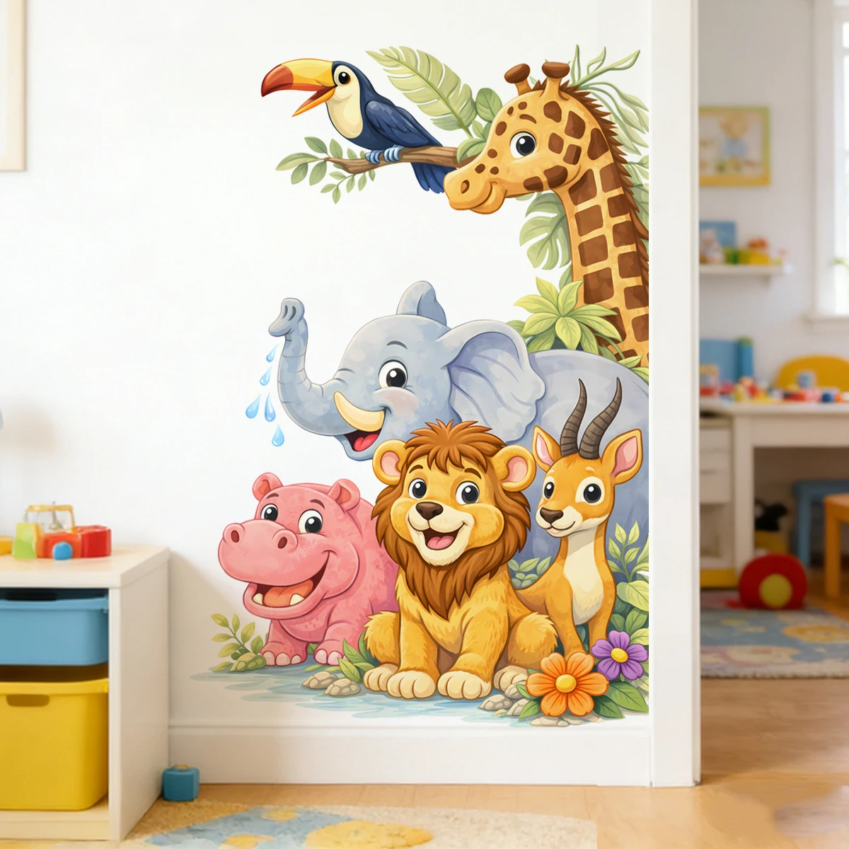 

Cartoon Zoo Green Leaf Wall Stickers Living Room Bedroom Kids Party Favors Room Decorative Stickers