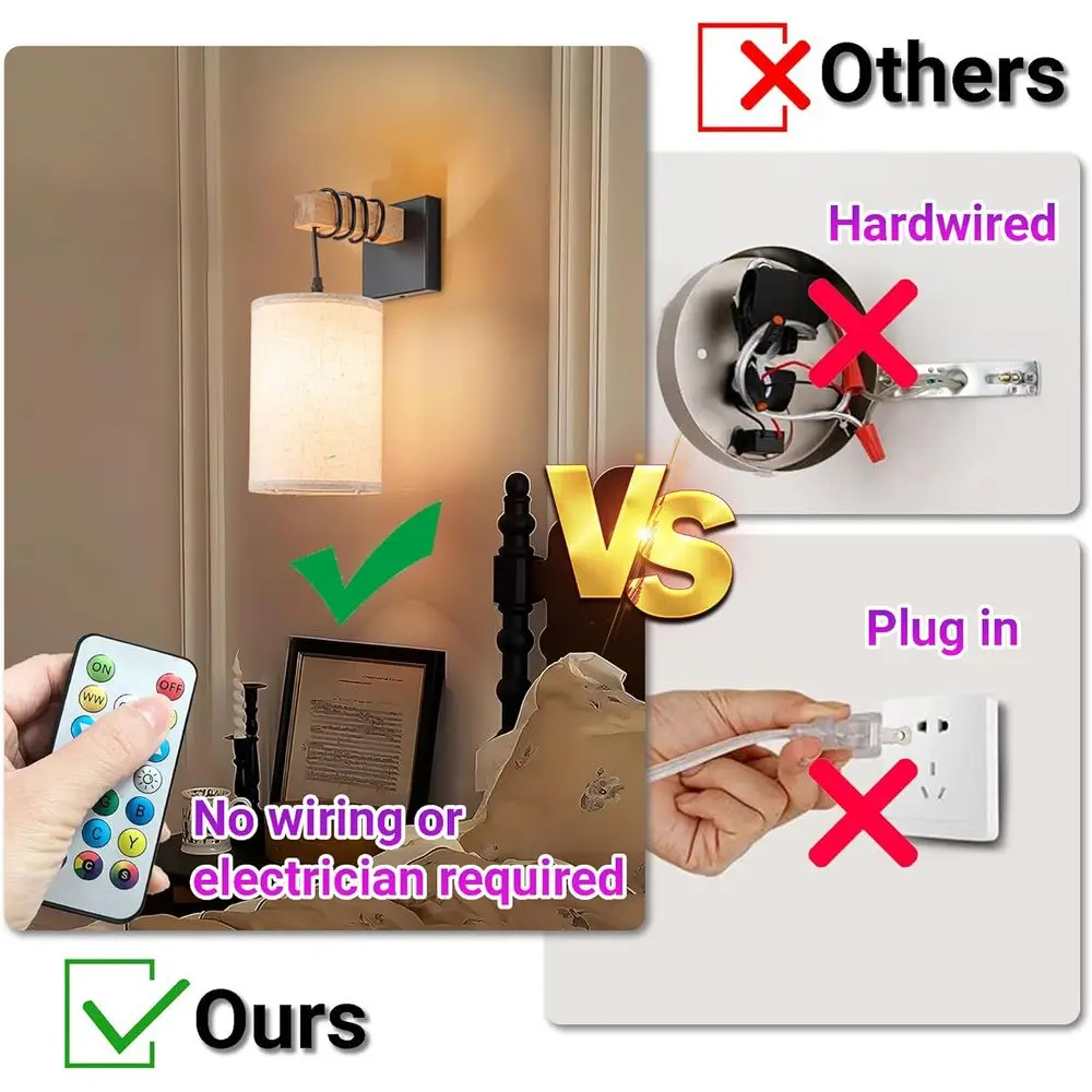 زوج من شمعدانات الحائط LED اللاسلكية مع لمبات RGB القابلة لإعادة الشحن وجهاز تحكم عن بعد، قابلة للتعتيم لديكور المنزل #5