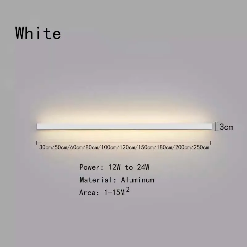 Moderne minimalistische slaapkamer, smalle en slanke wandlamp aan het hoofdeinde van het bed, achtergrondmuur, kamerverlichting decoratie