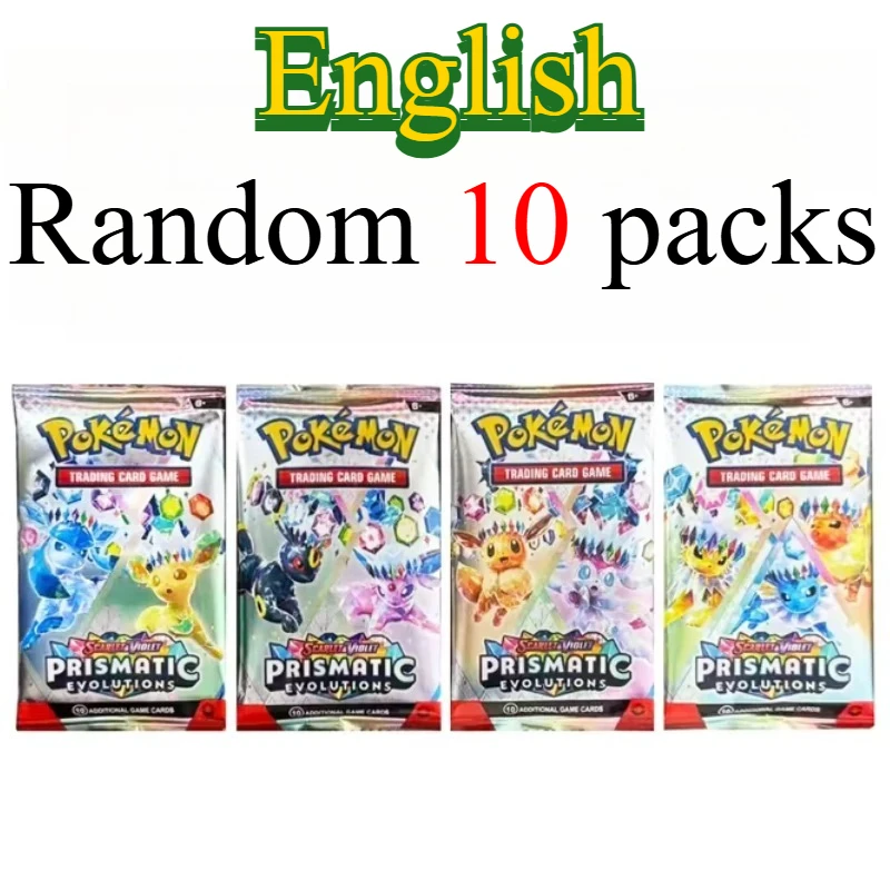10 Pokémon-kaartpakketten, heldere sterren, 151 prismatische evoluties, PALDEAN FATES, Engelse versterking, gevechtstransactiekaartcadeau