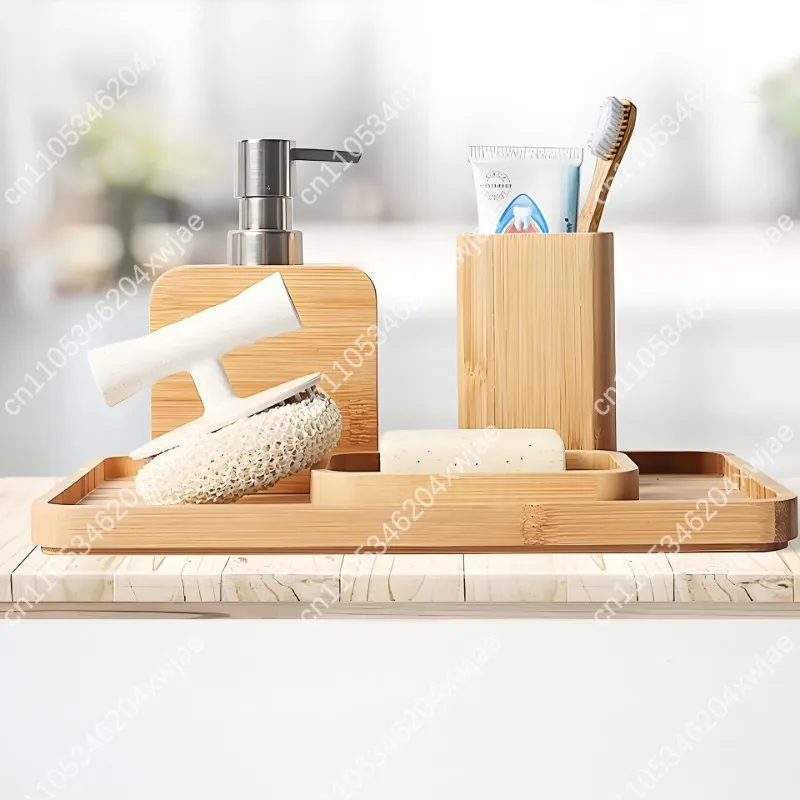 

Набор для ванной из натурального бамбука: держатель для зубных щеток, стакан, мыльница для отелей, мотелей, гостевых домов. Экологичные дорожные принадлежности.