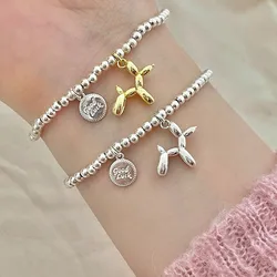 Silver Color Beads Chain Balloon Dog Bracelet for Women Ladies Fashion Cute Puppy Pendant Chain Party Jewelry Birthday Gifts