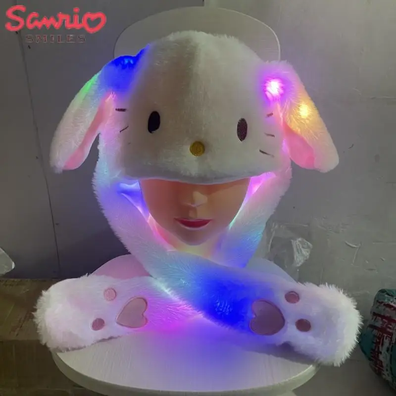 Anime Kuromi Plush Luminous Hat Cinnamoroll My Melody Hello Kitty Sanrios Cartoon Winter Hat with Moving Ears Cute Girl Gift