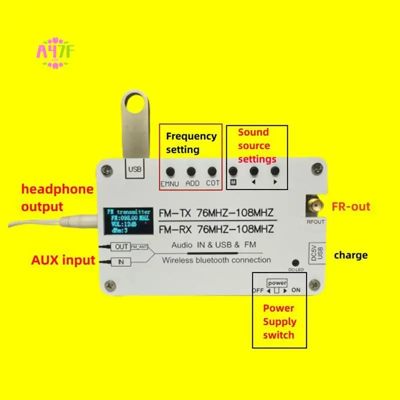 

A47F-Multi Functional FM Transmitter Bluetooth USB FM Transmitter FM Radio 76MHZ-108Mhz Receiving And Transmitting AUX Audio