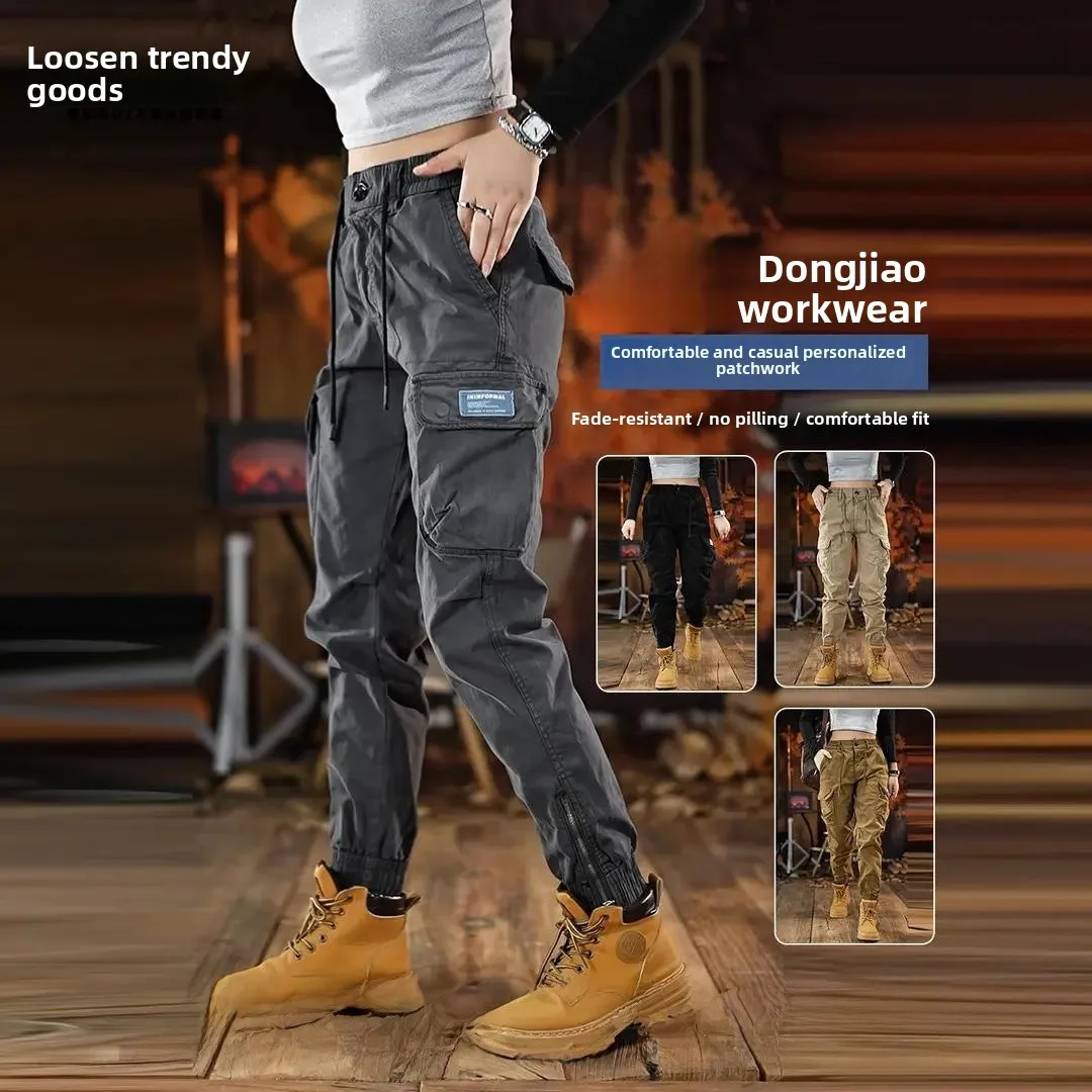 

Свободные камуфляжные рабочие брюки для осени и зимы, повседневные уличные брюки с множеством карманов, модные брюки с свободными манжетами