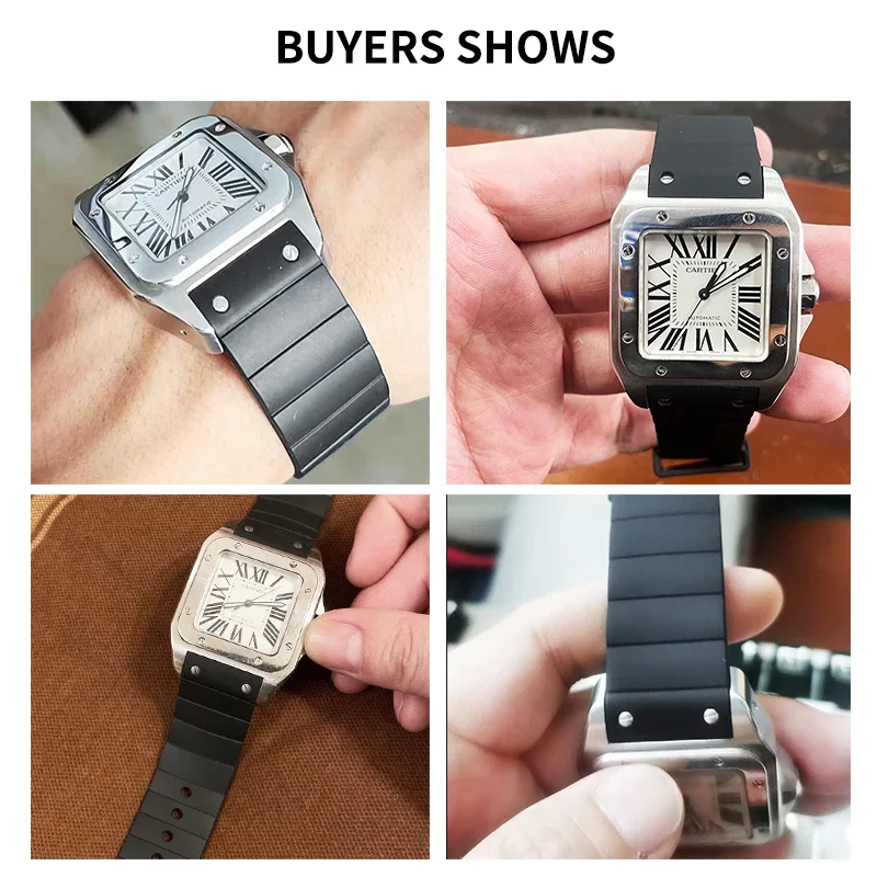 สําหรับ Cartier Santos Sandoz Sweatproof นาฬิกายางซิลิโคนวัสดุเสริมเหล็กหัวเข็มขัด 22 มม.การออกแบบสายหนา