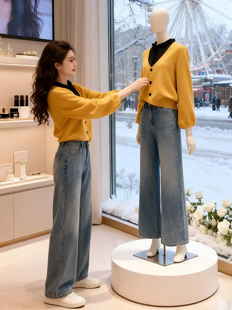 

Женский вязаный кардиган с V-образным вырезом, длинными рукавами, свободного кроя, теплый, повседневный, осенне-зимний, новинка, модный